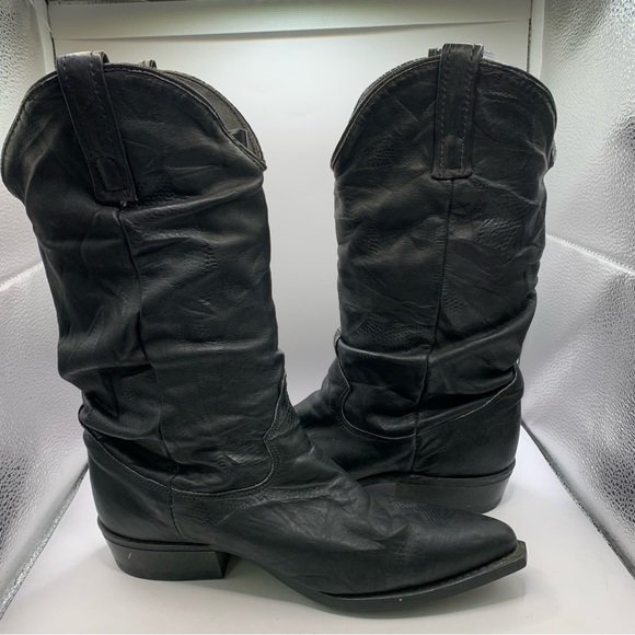 Dingo Slouch Cowboy Boots Black Pigskin Leather Western Biker 6.5D need insoles - Picture 2 of 10